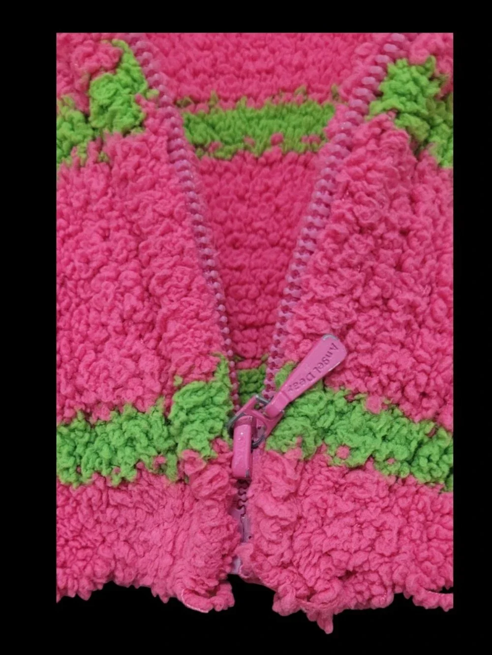 Angel Dear Girl's Chenille Pink and Green Striped Hooded Jacket